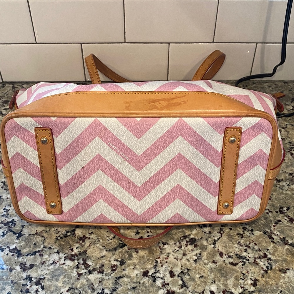 Dooney & Bourke Pink and White Chevron Tote - Picture 2 of 6